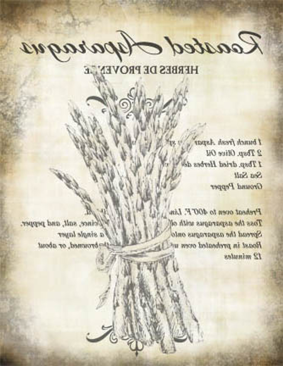 Roasted Asparagus Recipe - Antique 8x10- Image Transfers