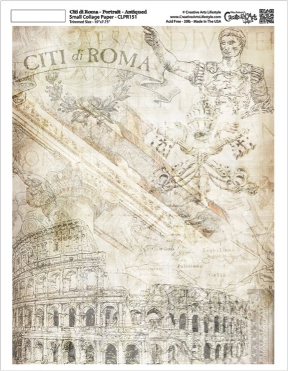 Citi di Roma Collage Paper - Portrait - Antique - 7.75" x 10"