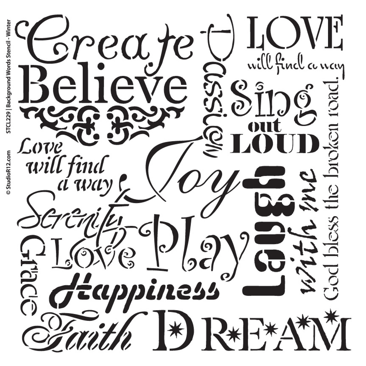 Background Words Stencil - Faith & Inspiration - 18" x 18"