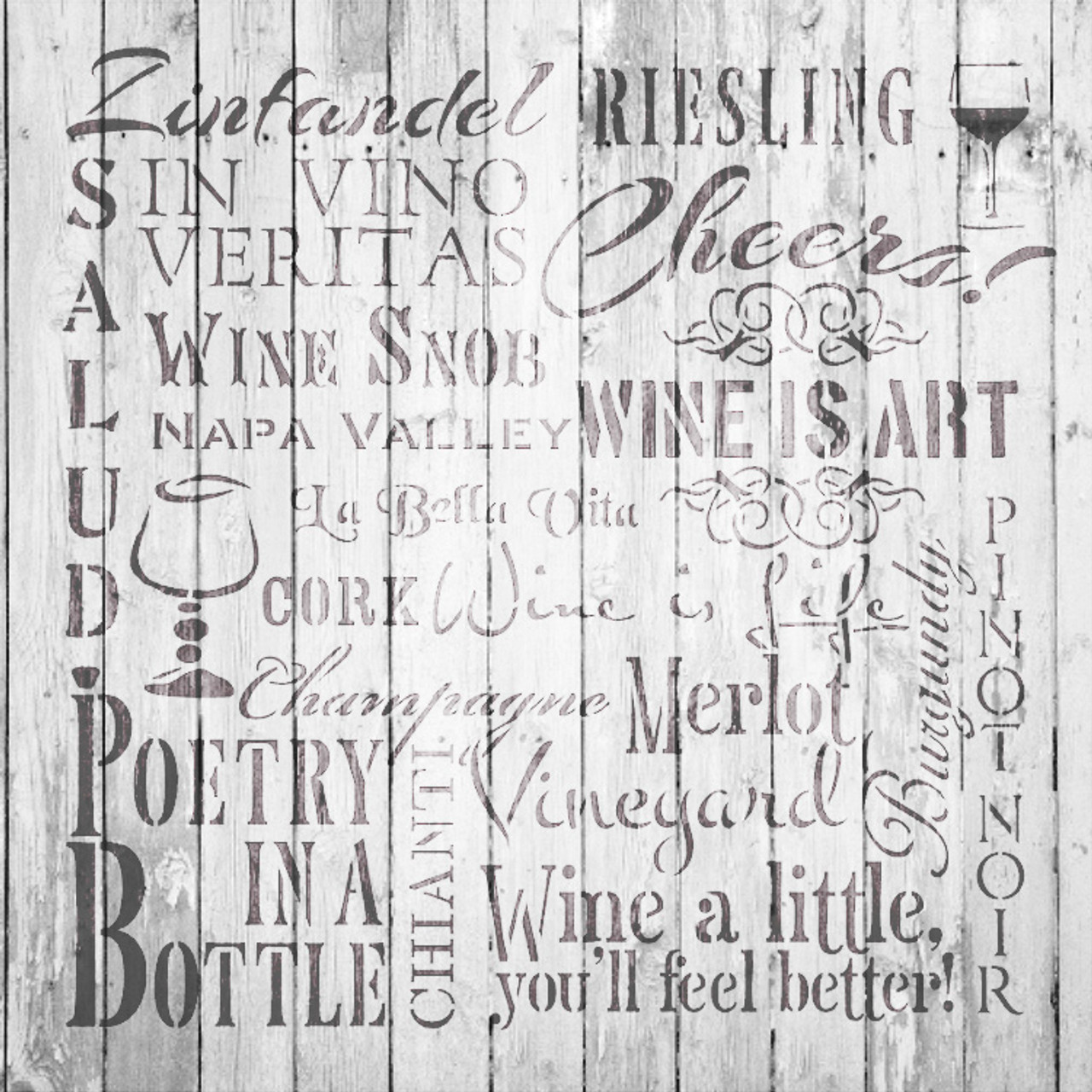 Wine Background Word Stencil  - 16" x 16" - STCL231_3 - by StudioR12