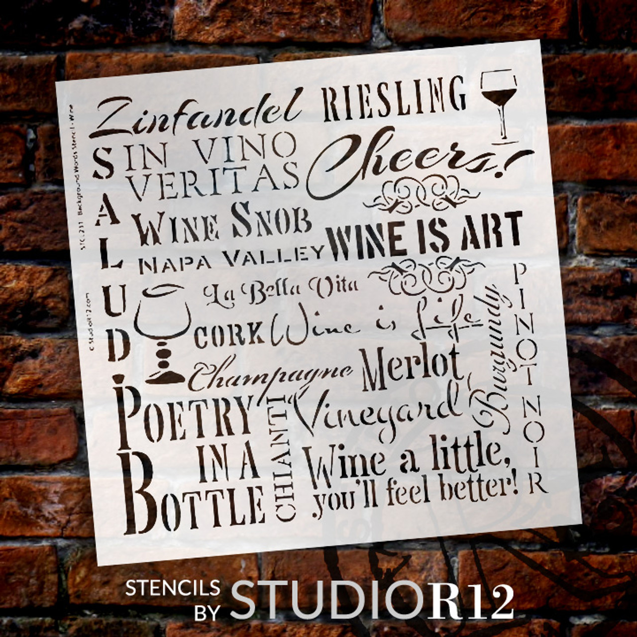 Wine Background Word Stencil  - 18" x 18" - STCL231_4 - by StudioR12