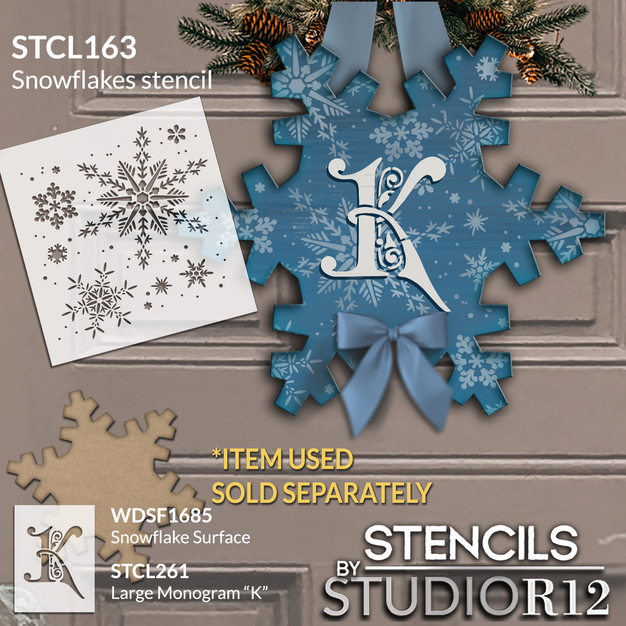  Delicate Snowflakes Stencil by StudioR12 | Delicate Winter Snow Art | Reusable Mylar Template | Painting, Chalk, Mixed Media | Use for Journaling, DIY Home Decor | STCL163 | 11.5" x 11"