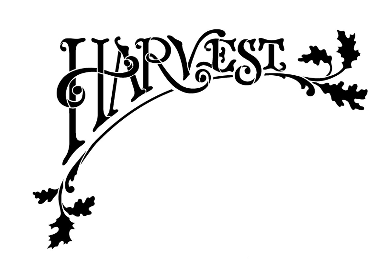 Harvest Word Art Stencil - Arching with Leaves - 6" x 9"