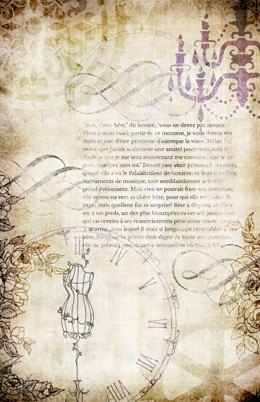 Steampunk Storybook Beauty & Beast Collage Paper - Lavender - 10" x 16"