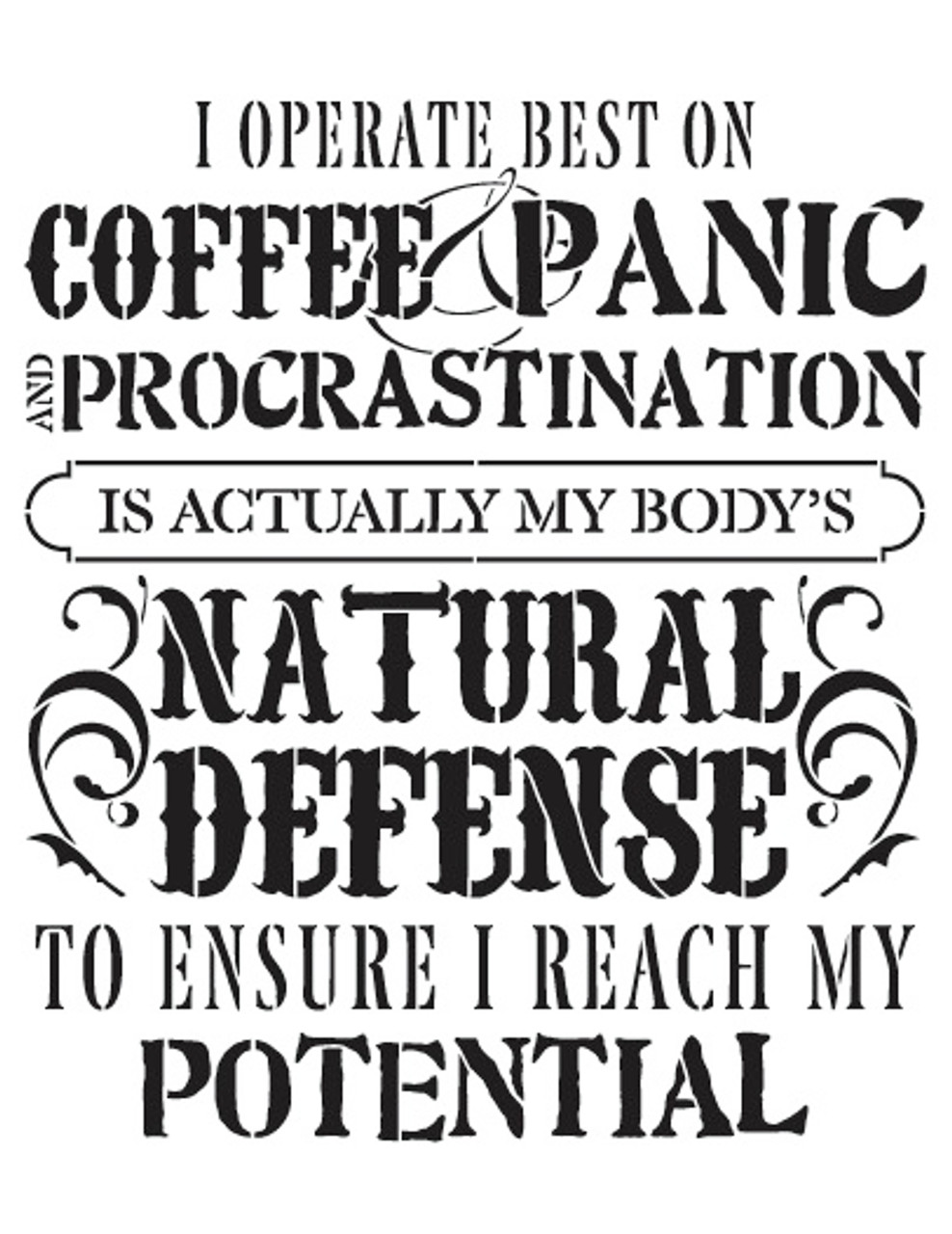 Coffee Panic Procrastination Word Art Stencil 18" X 22"