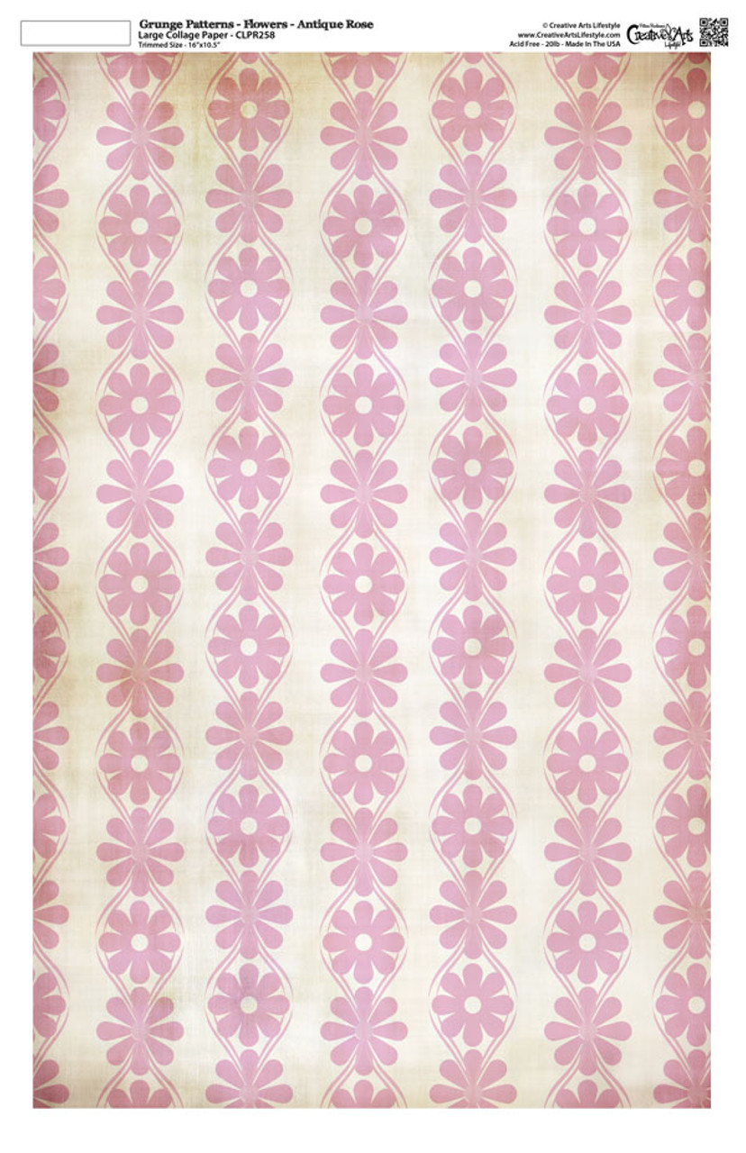 Grunge Pattern Collage Paper - Flowers - Antique Rose - 11" x 17" (10.5" x 16.25" artwork area)