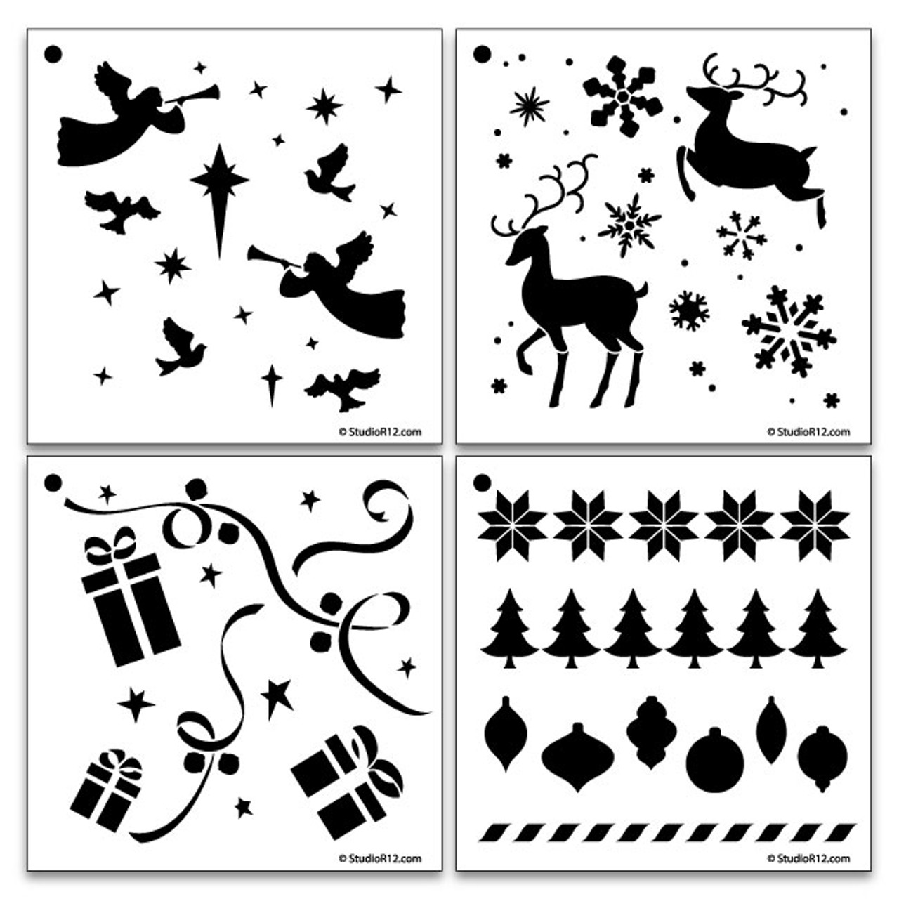 4 NEW Christmas Pattern Stencils Set