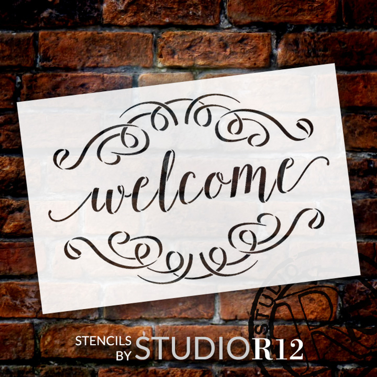 Welcome Word Stencil with Flourishes - 18" x 12" - STCL1007_4 - by StudioR12