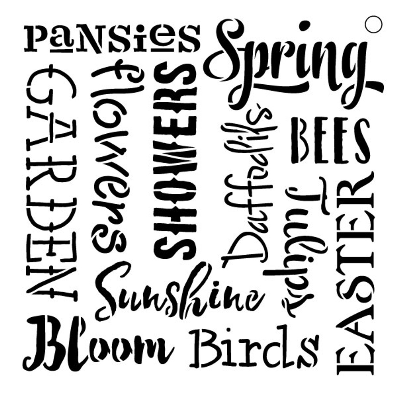 Spring Words -Pattern Stencil - 15" X 15"