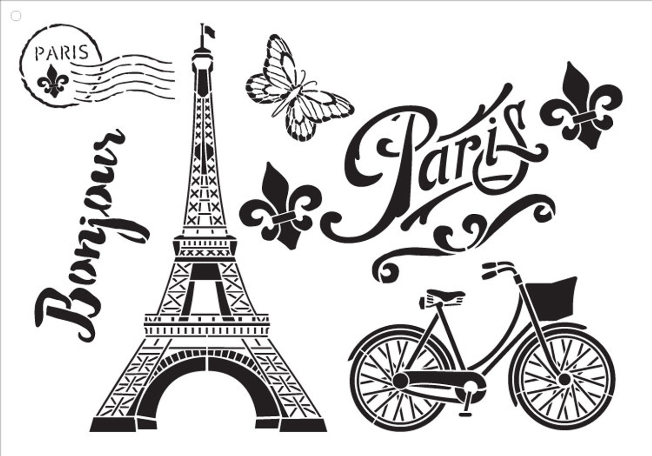 Paris Bicycle Postcard - Art Stencil -  13" X 9"