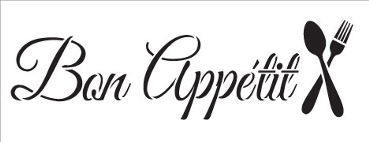 Bon Appetit - Fork & Spoon - Word Art Stencil - 6 1/2" x 2 1/2" - STCL1288_1 by StudioR12