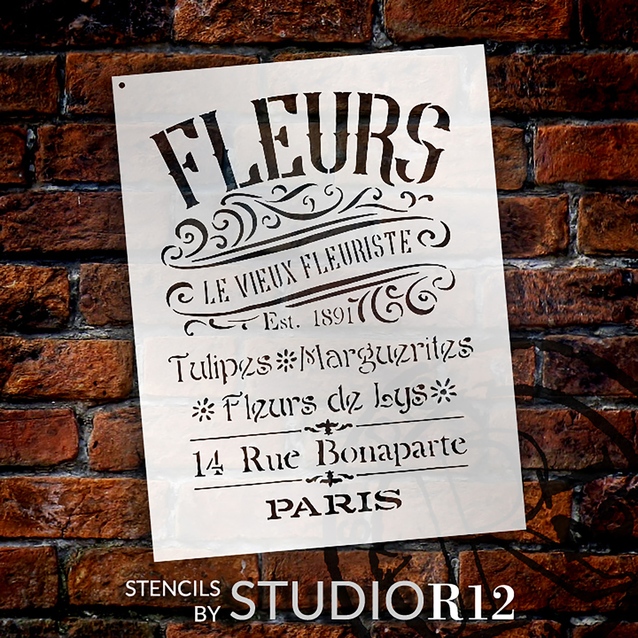 The Old French Florist Word and Art Stencil - 14.5" x 19" - STCL1429_3 - by StudioR12