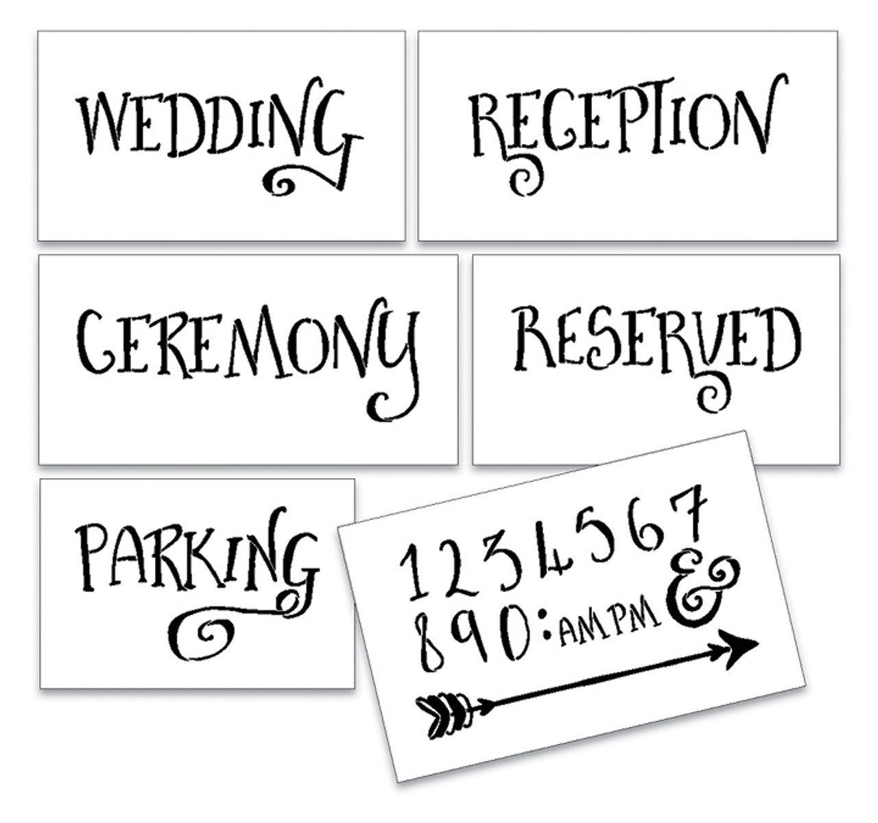 Wedding Stencil Words - Fancy Funky - Skinny Hand 6pc Large Set - STCL1594_3 by StudioR12