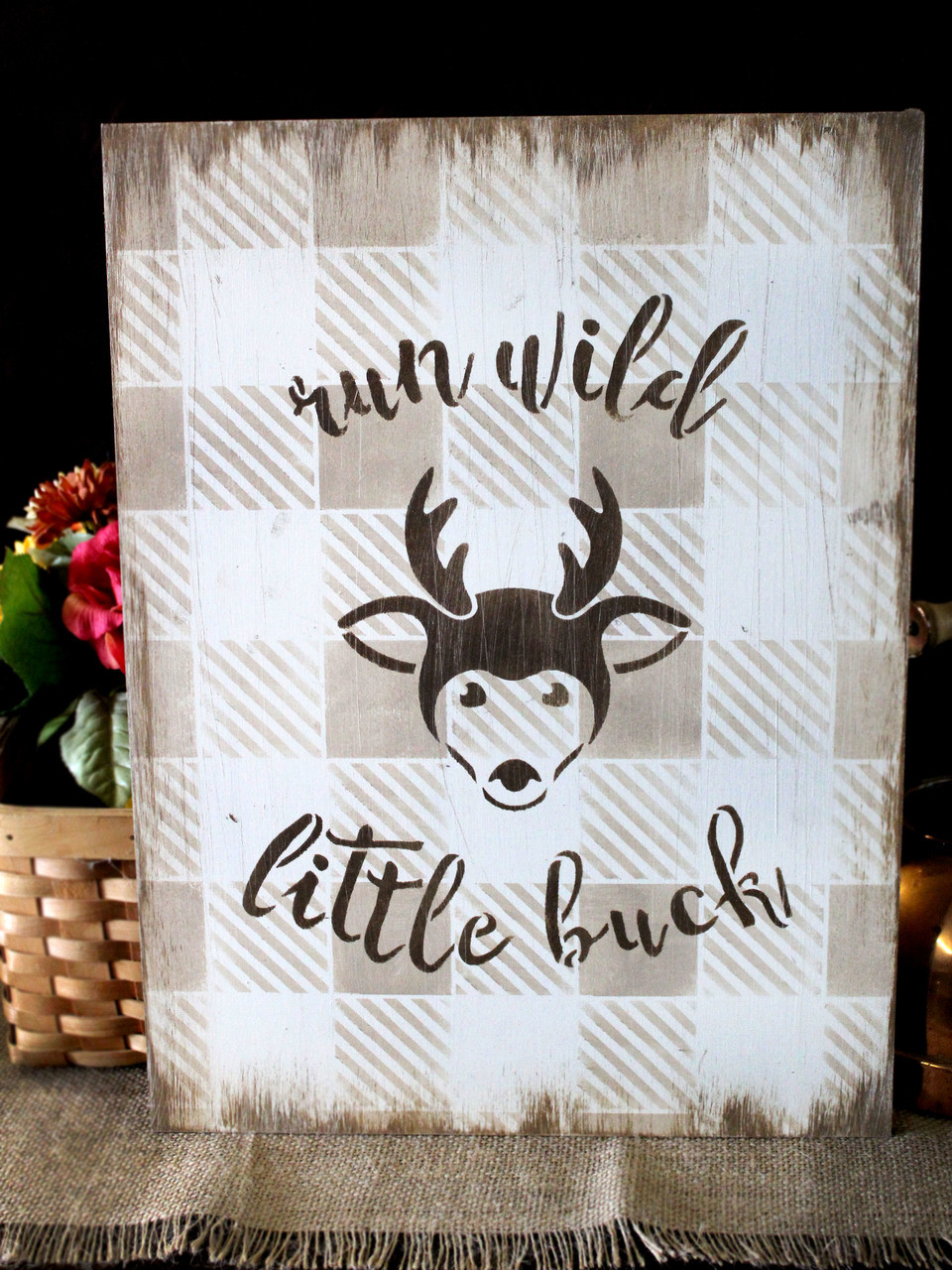 Run Wild Little Buck - Curved Hand Script - Word Art Stencil - 18" x 19" - STCL1769_5 - by StudioR12
