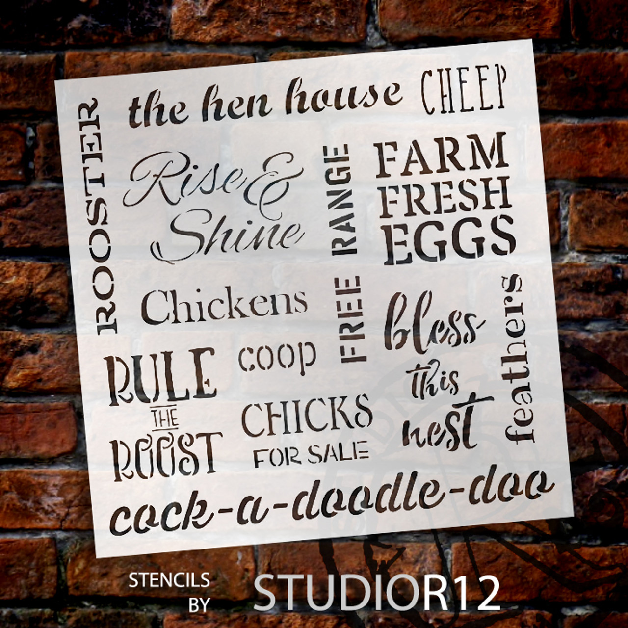 Chicken Background Words - Word Stencil - 12" x 12" - STCL1524_2 - by StudioR12