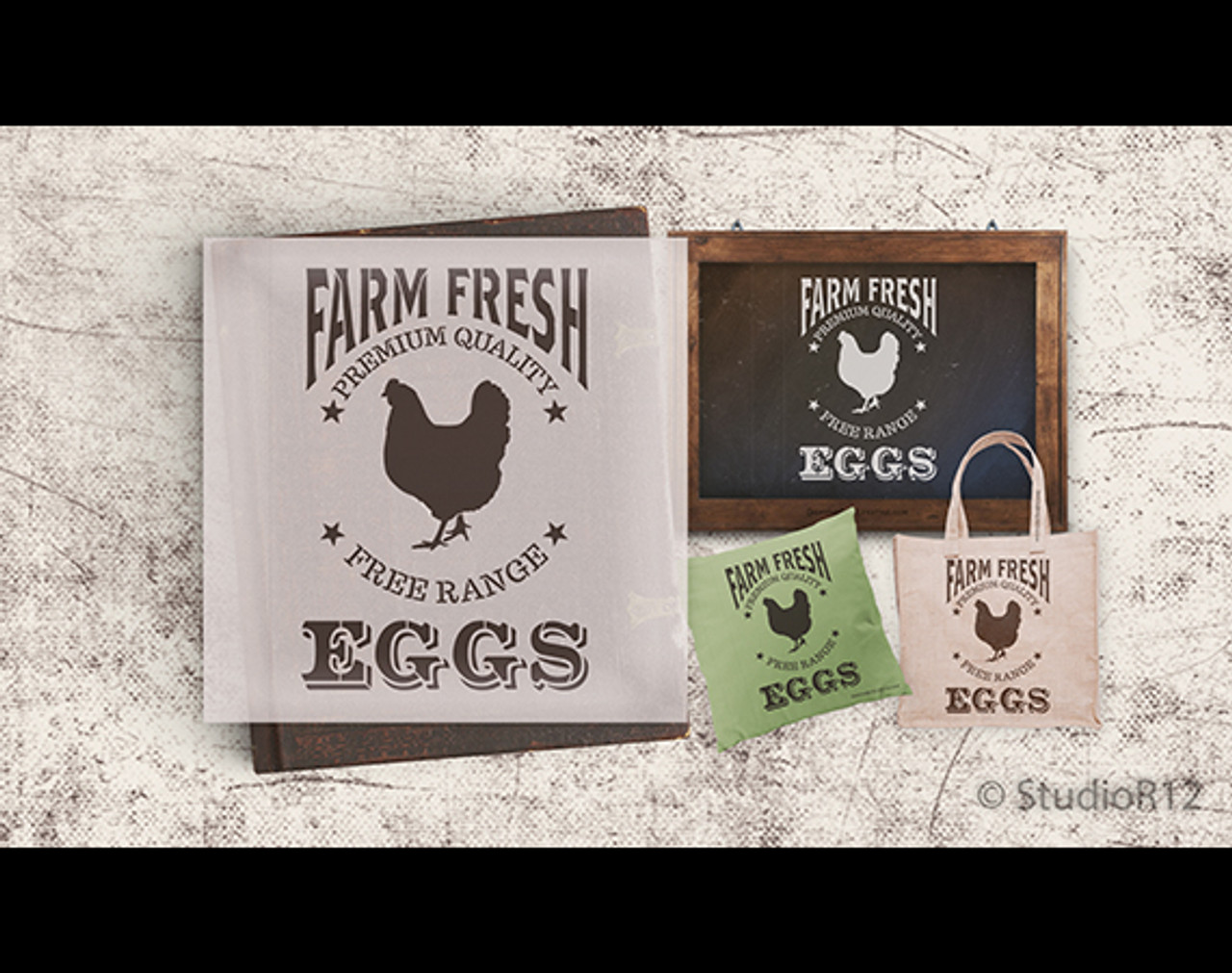 Farm Fresh Eggs, Chicken Stencil by StudioR12 | Reusable Mylar Template - 18" X 13"