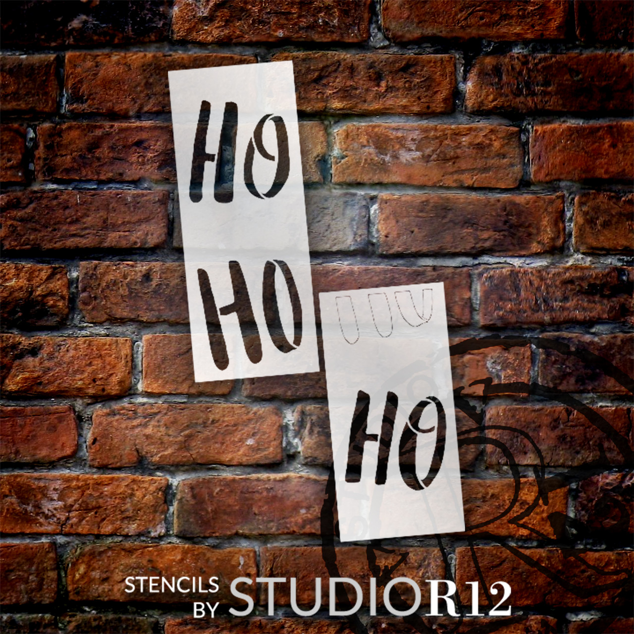 Ho Ho Ho Tall Porch Stencil by StudioR12 | 2 Pcs | DIY Large Vertical Christmas Holiday Outdoor Home Decor | Front Porch Entryway | Craft & Paint Wood Leaner Signs | Reusable Mylar Template | Size 4ft