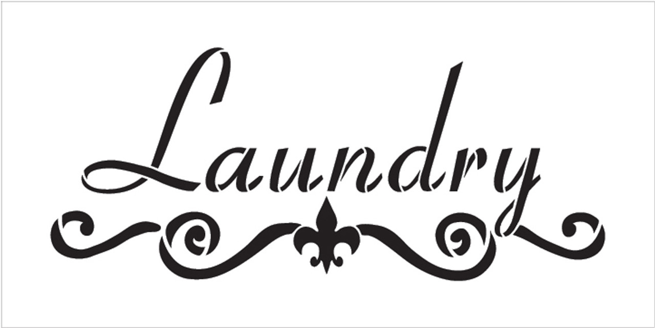Laundry - Fleur-de-Lis & Scrolls - Word Art Stencil - 20" x 10" - STCL1994_4 - by StudioR12