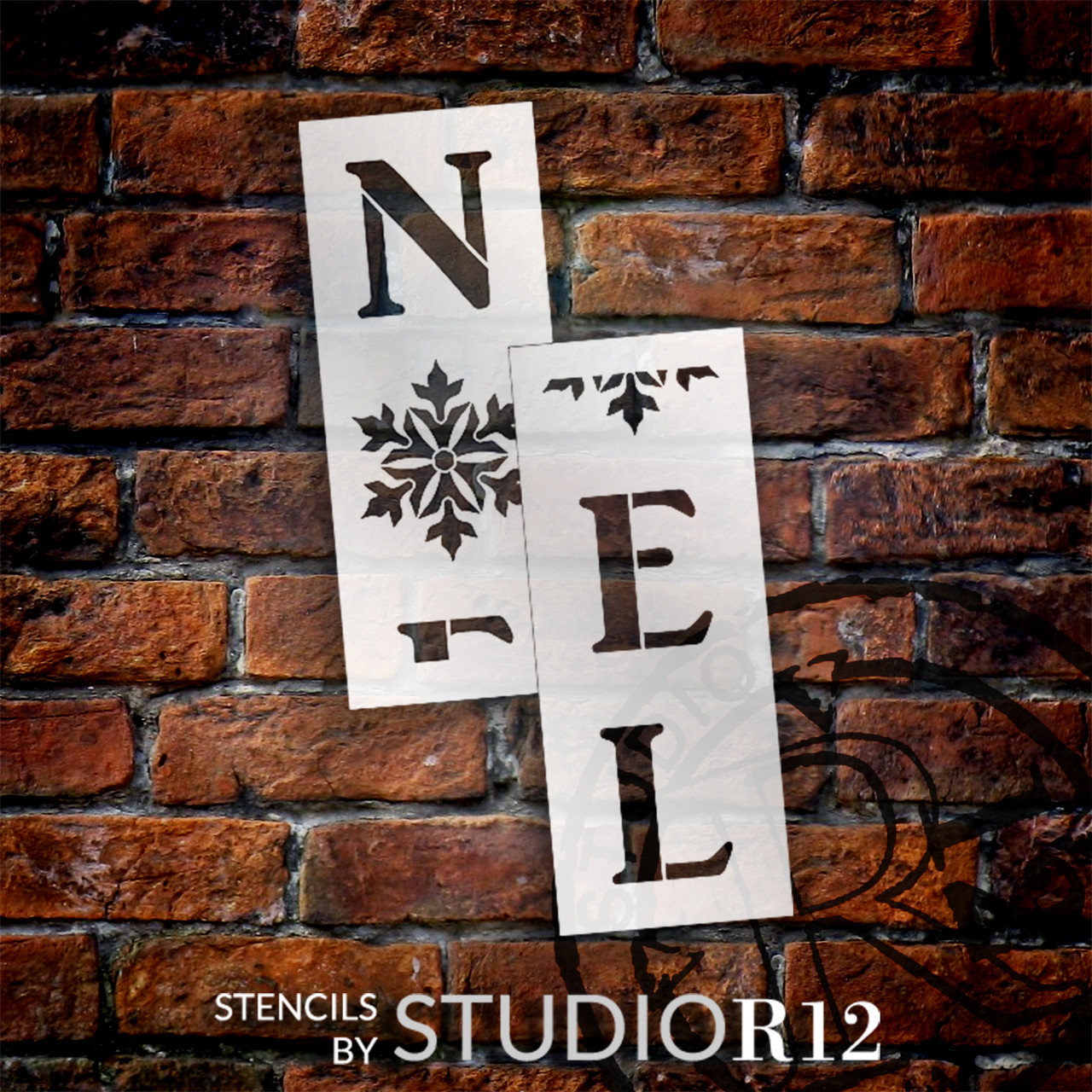 Noel Tall Porch Stencil with Snowflakes by StudioR12 | 2 Piece | DIY Large Vertical Christmas Holiday Home Decor | Craft & Paint Winter Wood Leaner Signs | Reusable Mylar Template | Size 4ft