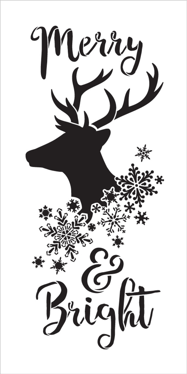 Merry & Bright - Reindeer and Snowflake - Word Art Stencil - 11" x 22" - STCL2026_3 - by StudioR12