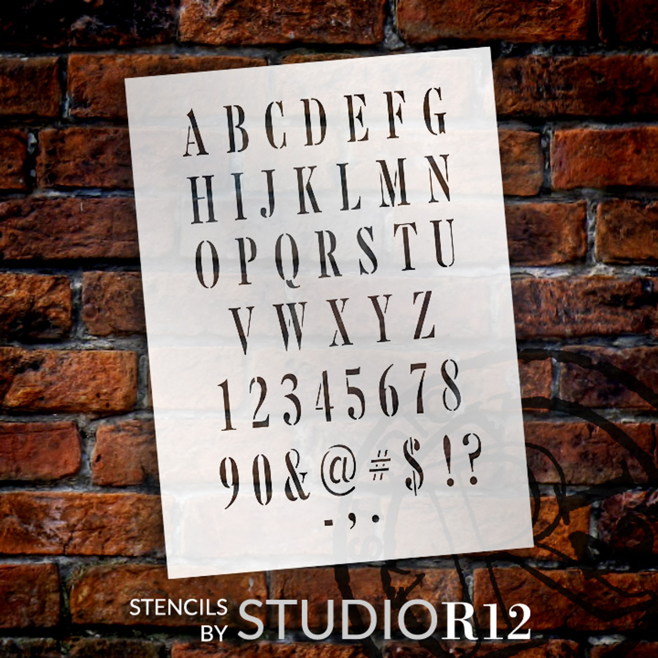Tall Serif Alphabet, Numbers and Symbols - Stencil - 11" x 16" - STCL2030_2 - by StudioR12