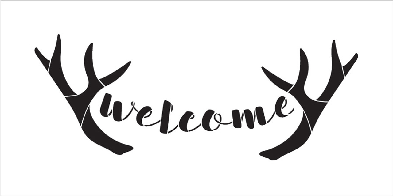 Welcome - Antlers - Casual Script - Word Art Stencil - 14" x 7" - STCL2077_1 - by StudioR12