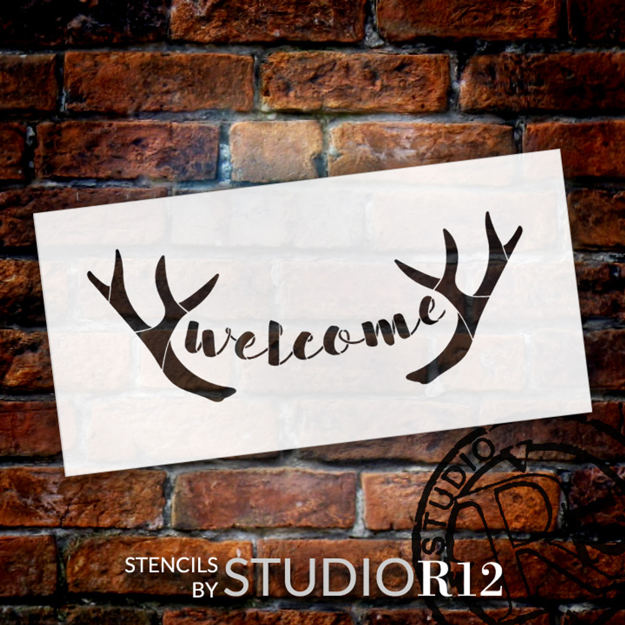 Welcome - Antlers - Casual Script - Word Art Stencil - 17" x 8" - STCL2077_2 - by StudioR12