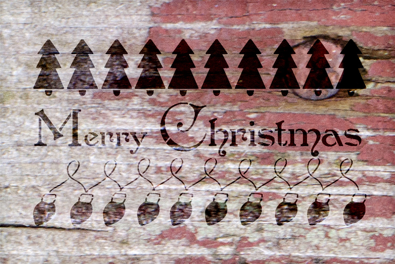 Merry Christmas - Trees & Lights - Word Art Stencil - 12" x 8" - STCL2089_1 - by StudioR12