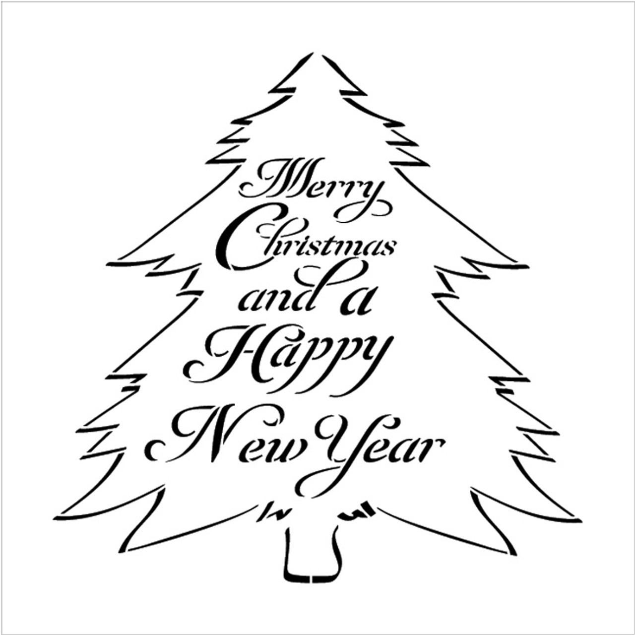 Merry Christmas And A Happy New Year - Tree - Script - Word Art Stencil - 9" x 9" - STCL2091_1 - by StudioR12