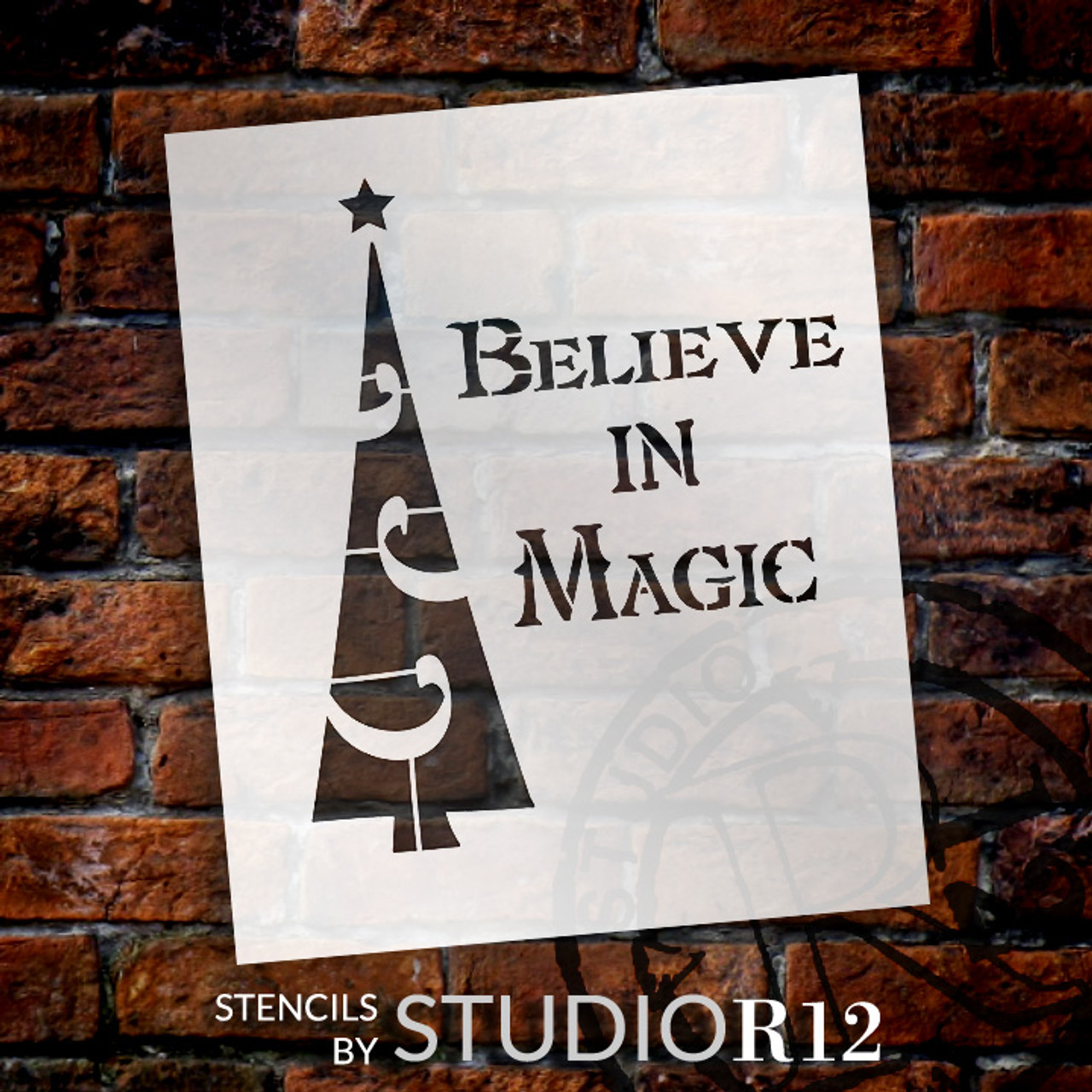 Believe In Magic - Funky Tree - Script - Word Art Stencil - 20" x 24" - STCL2092_4 - by StudioR12