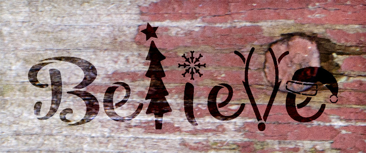 Believe - Tree, Snowflake, Reindeer, Hat- Word Art Stencil - 24" x 10" - STCL2098_4 - by StudioR12