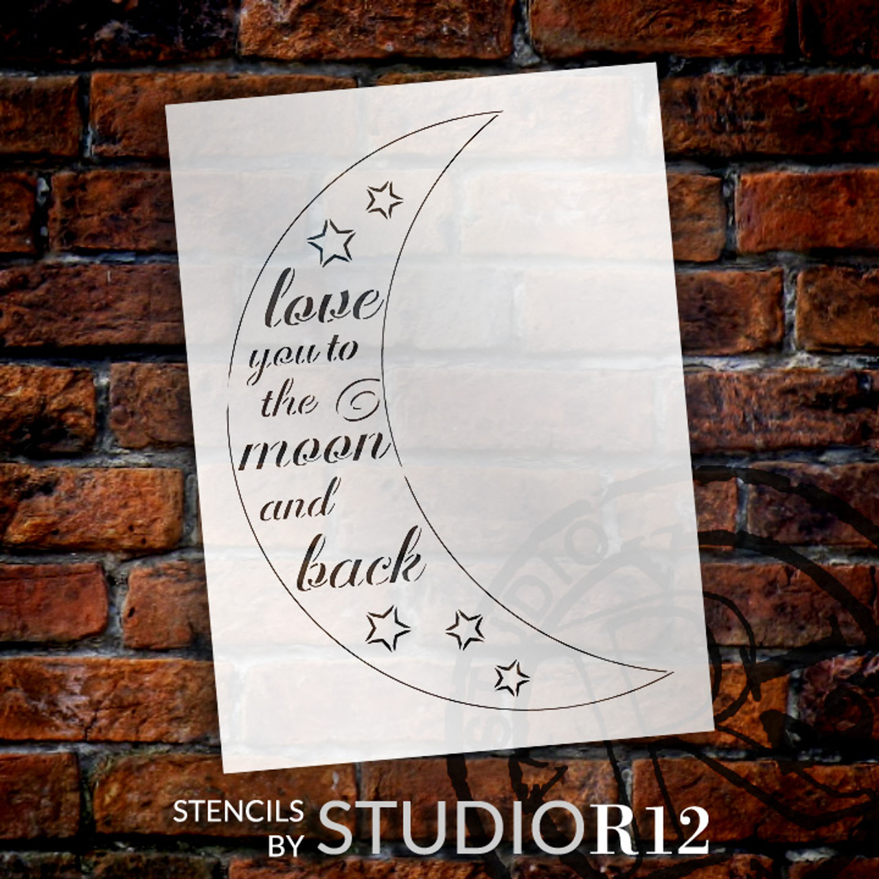 Moon and Back - Casual Script - Word Art Stencil - 16" x 21" - STCL1841_3 - by StudioR12