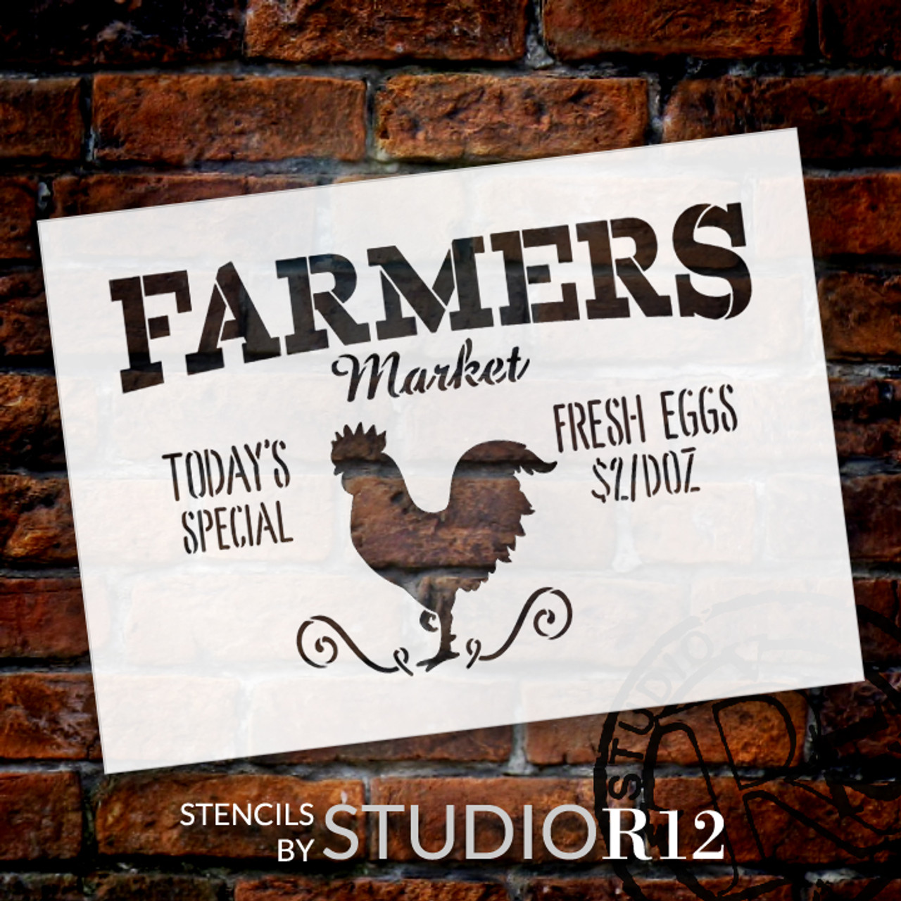 Farmers Market - Today's Special - Fresh Eggs $2/Doz Word Stencil by StudioR12 - Rooster Word Art - 11" x 8" - STCL2186_1