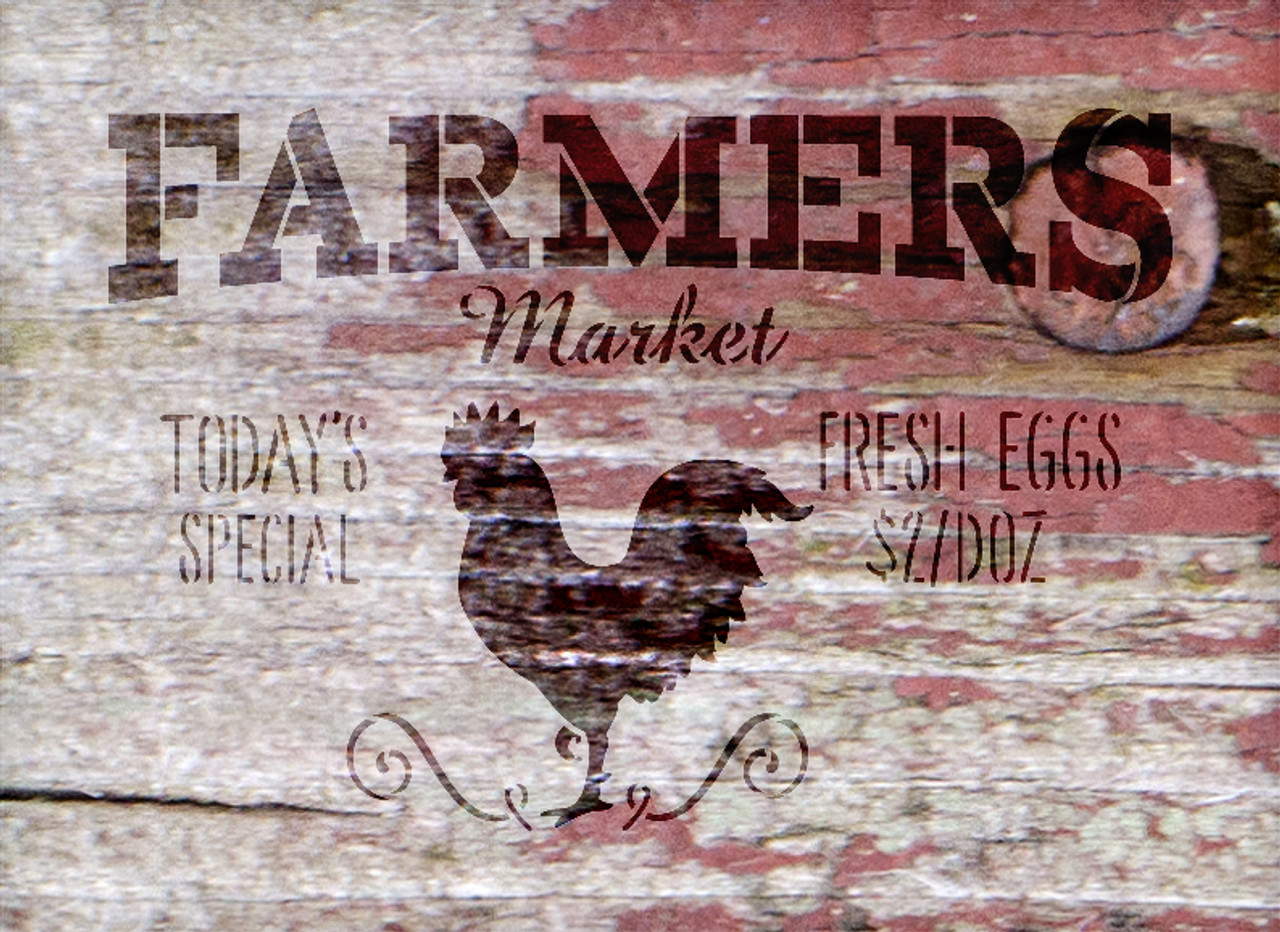 Farmers Market - Today's Special - Fresh Eggs $2/Doz Word Stencil by StudioR12 - Rooster Word Art - 11" x 8" - STCL2186_1