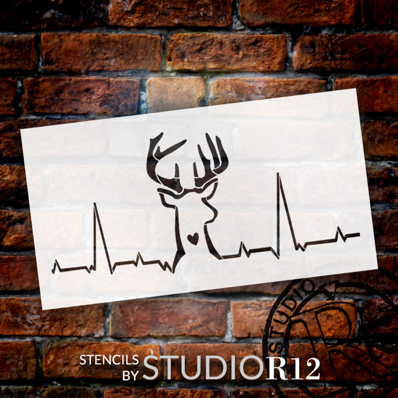 Deer Hunting Heartbeat Stencil by StudioR12 -  Outdoor Art - 13" x 7" - STCL2259_1