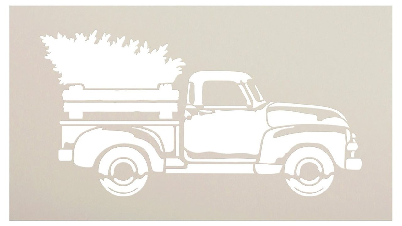 Little Red Truck With Christmas Tree Stencil - Choose Size