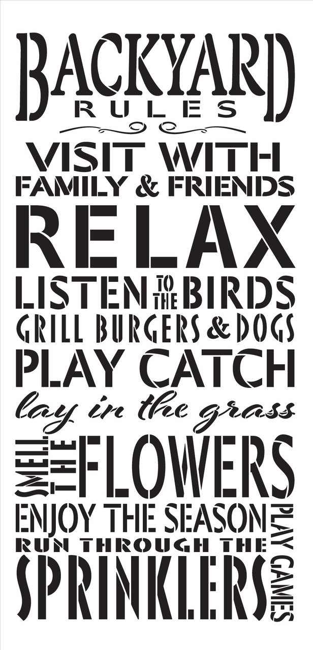 Backyard Rules Stencil by StudioR12 -  Summer Word Art - 11" x 23" - STCL2411_2