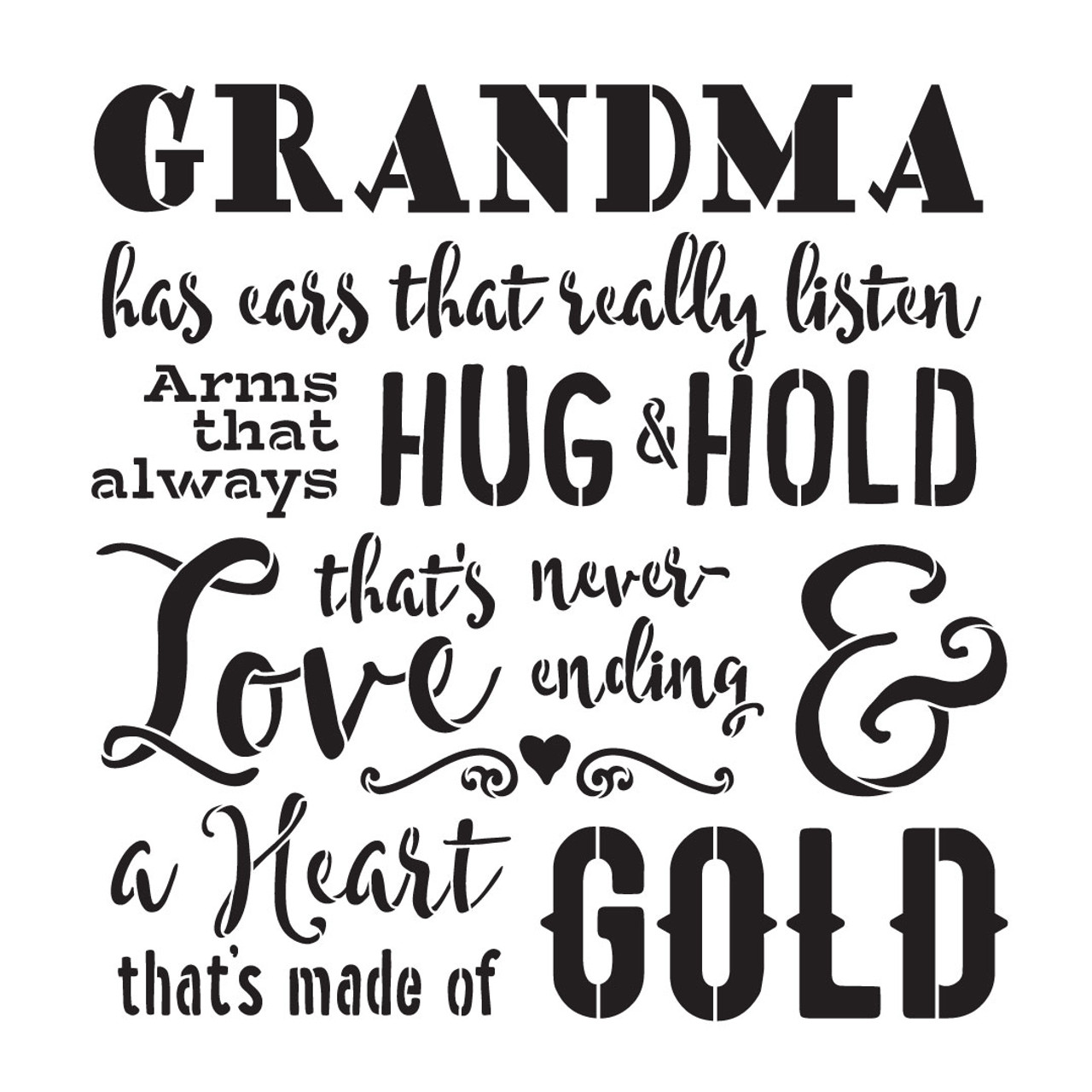 Grandma - A Heart That's Made of Gold Stencil by StudioR12 -  Family Word Art - 15" x 15" - STCL2495_1