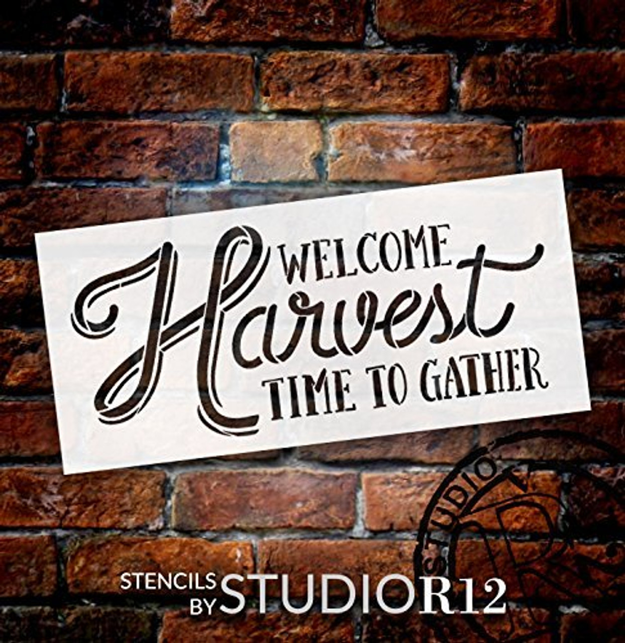 Welcome Harvest - Time to Gather Stencil by StudioR12 | Reusable Word Template for Painting on Wood | DIY Home Decor Thanksgiving Signs |Fall Autumn Inspiration | Mixed Media |Select Size
