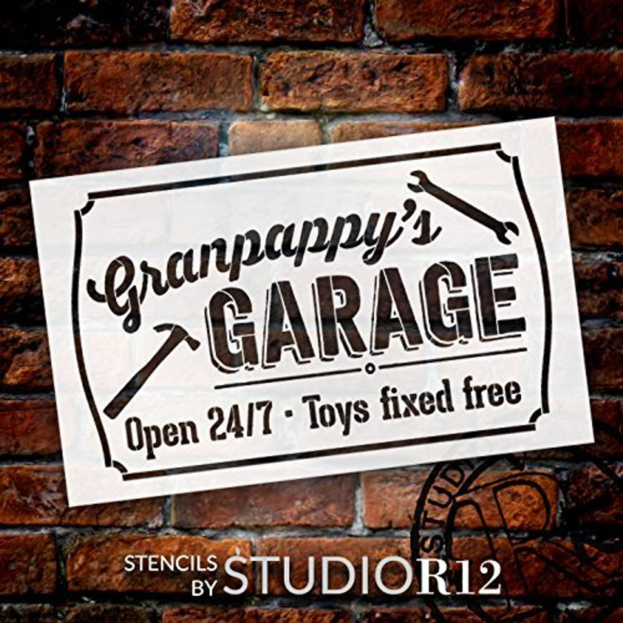 Granpappy's Gargage - Open 24/7 Sign Stencil by StudioR12 | Reusable Mylar Template | Use to Paint Wood Signs - Pallets - DIY Grandpa Gift - Select Size