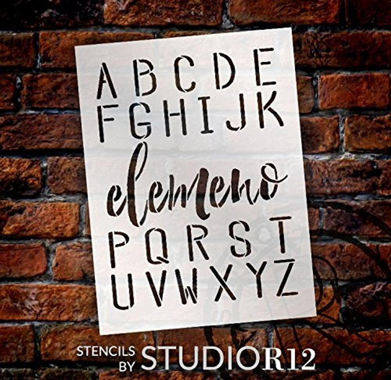 Elemeno Alphabet Stencil by StudioR12 | Reusable Mylar Template | Use to Paint Wood Signs - Plaques - Pallets - Pillows - DIY Personalization - Select Size