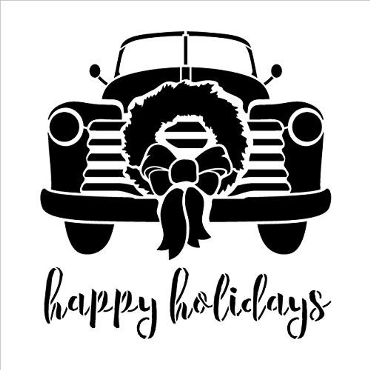 Happy Holidays - Truck with Wreath - by StudioR12 | Reusable Mylar Template | Use to Paint Wood Signs - Walls - Pallets - Pillows - DIY Home Christmas Decor - Select Size