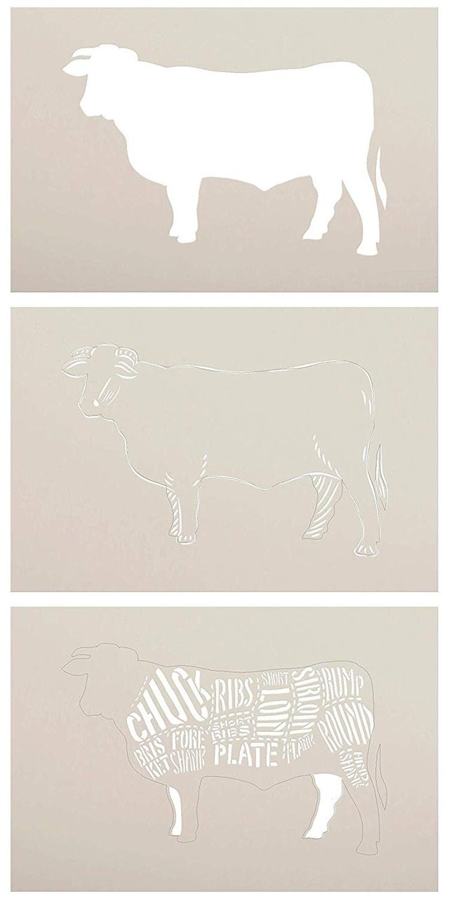 Cuts of Beef Stencil - 3 Part by StudioR12 | Reusable Mylar Template | Use to Paint Wood Signs - Pallets - Butcher Shop - DIY Country Decor - Select Size