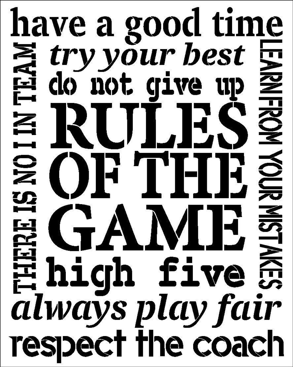 Rules of The Game Stencil by StudioR12 | Reusable Mylar Template | Use to Paint Wood Signs - Pallets - Posters - DIY Game Time Decor - Select Size