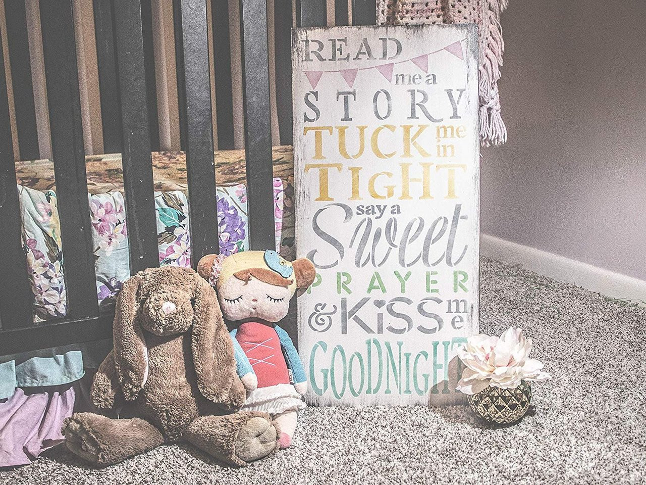 Read Me A Story & Kiss Me Goodnight Stencil by StudioR12 | Reusable Mylar Template | Use to Paint Wood Signs - Pallets - Pillows - DIY Child's Room Decor - Select Size