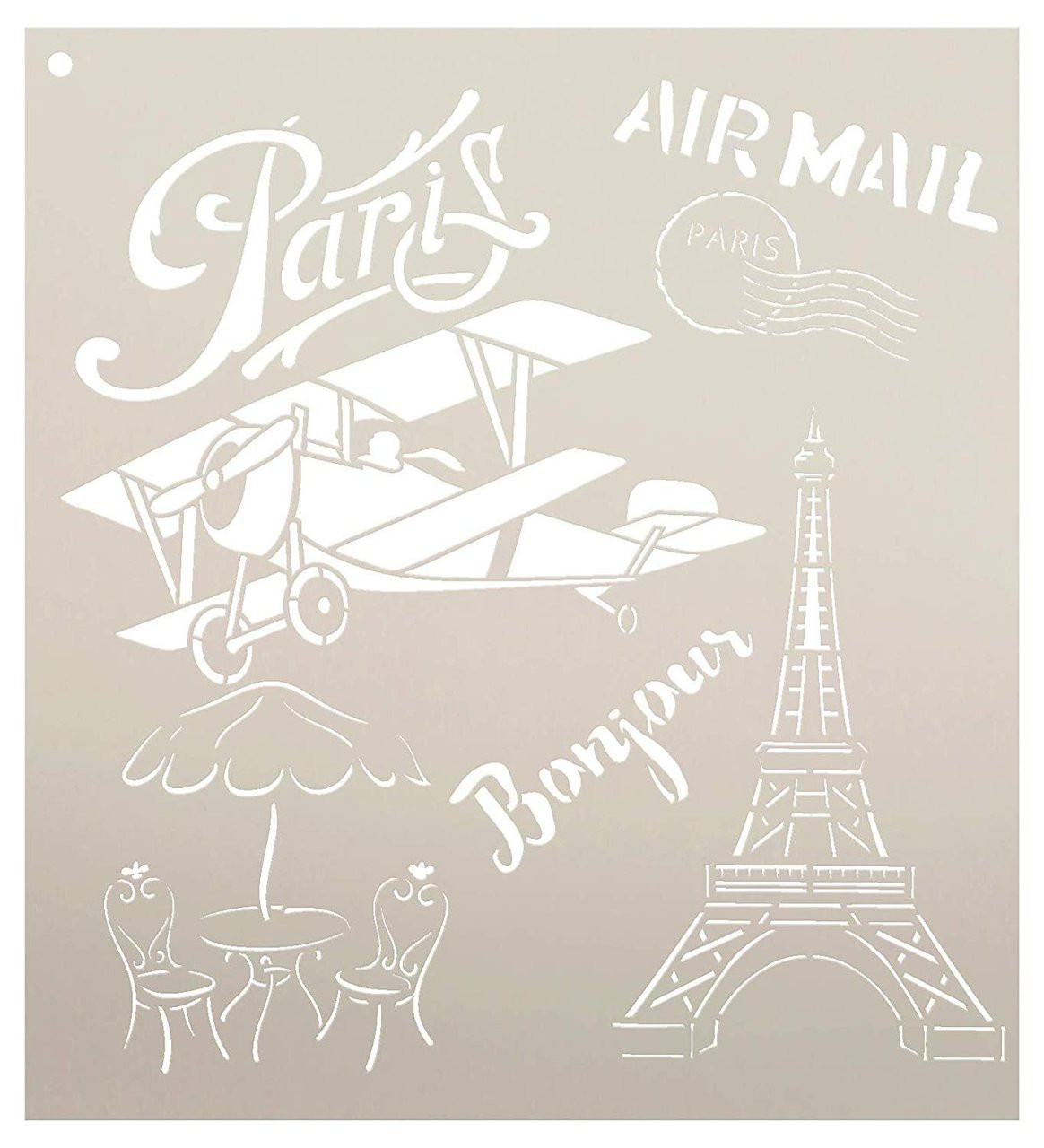 Paris Air Mail Art Stencil by StudioR12 | Reusable Mylar Template | Use to Paint Wood Signs - Pallets - Pillows - Luggage - DIY French Decor - Select Size