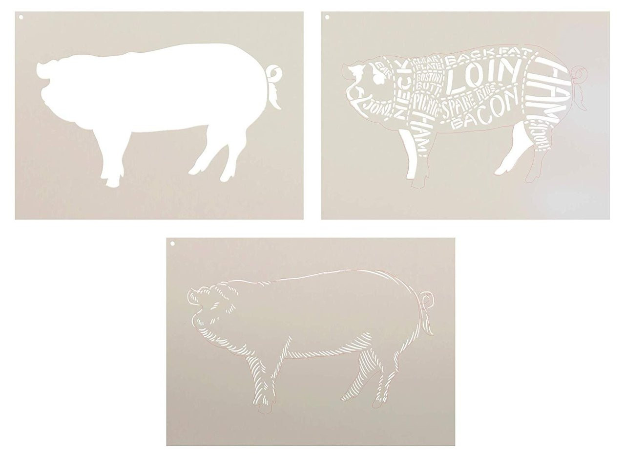 Cuts of Pork Stencil - 3 Part by StudioR12 | Reusable Mylar Template | Use to Paint Wood Signs - Pallets - Butcher Shop - DIY Country Decor - Select Size