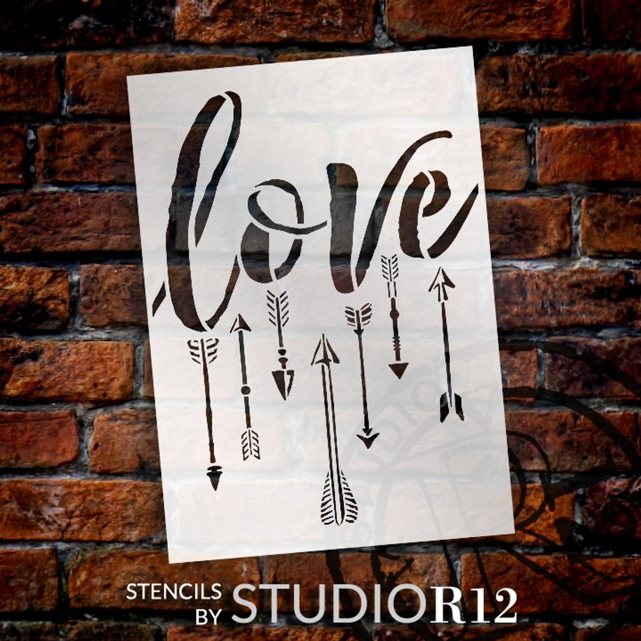 Love with Arrows Stencil by StudioR12 | Reusable Mylar Template | Use to Paint Wood Signs - Pallets - Pillows - DIY Love Decor - Select Size