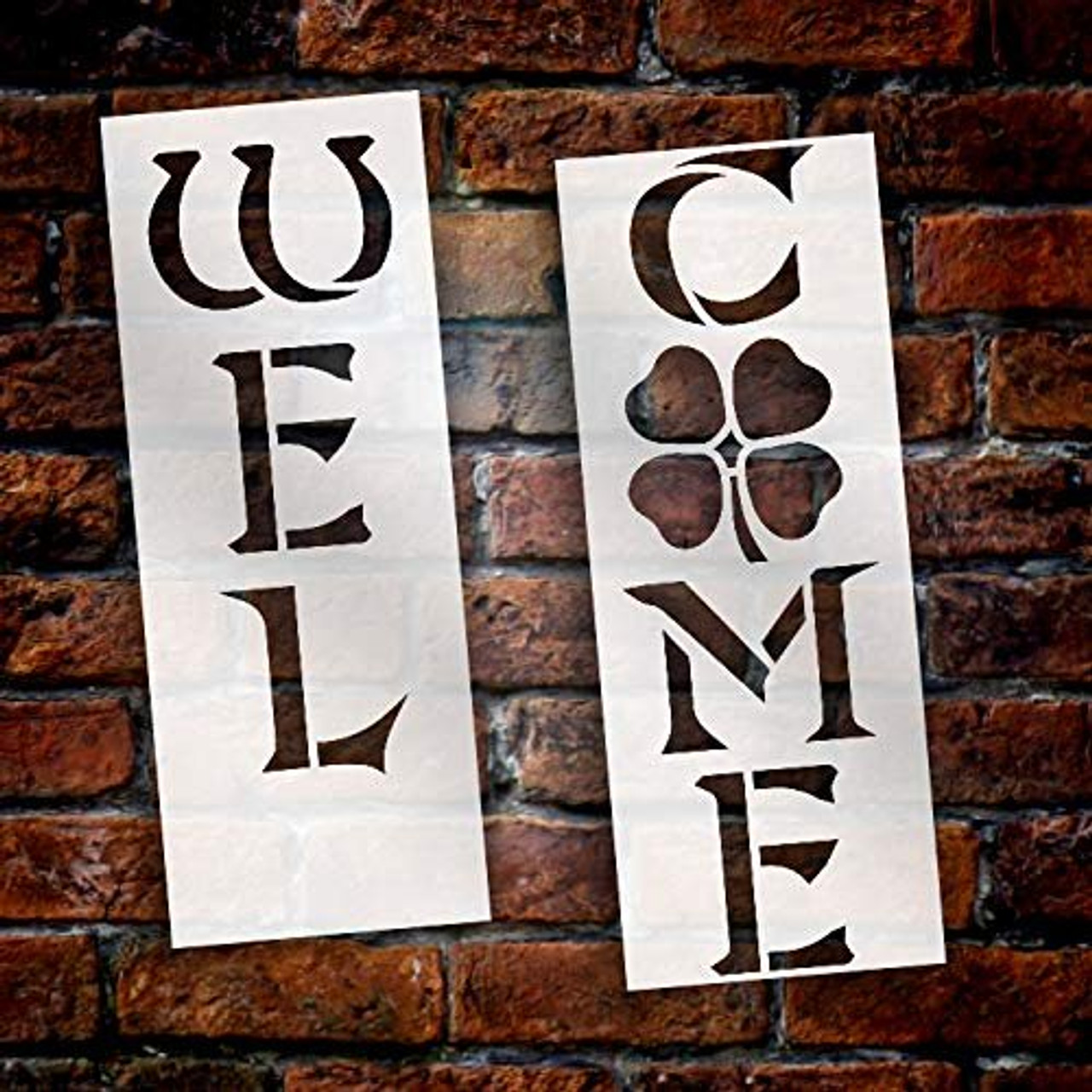 Welcome Tall Porch Stencil with Shamrock by StudioR12 | 2 Piece | DIY Large Vertical Irish Clover Home Decor for St. Patrick's Day | Front Door Entryway | Craft & Paint Wood Leaner Signs | Size 4ft