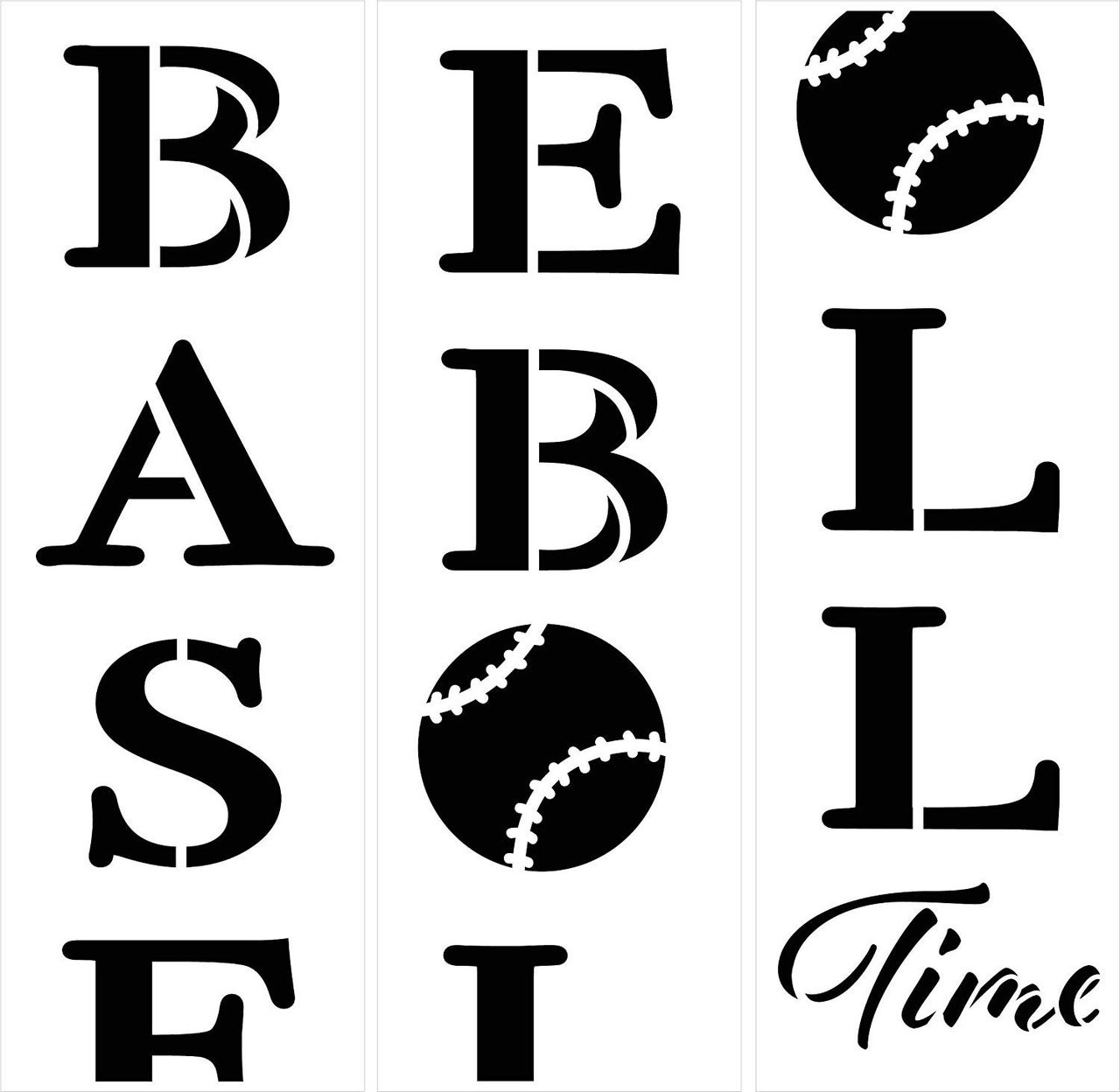 Baseball Time Tall Porch Stencil by StudioR12 | 3 Piece | DIY Large Vertical Sports Fan Home Decor | Front Door or Entryway | Craft & Paint Wood Leaner Signs | Reusable Mylar Template | Size 6ft